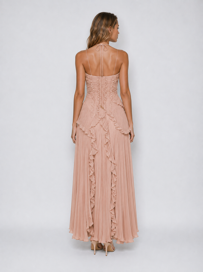 Serelina - Abito Maxi con Scollo a Halter e Rouches