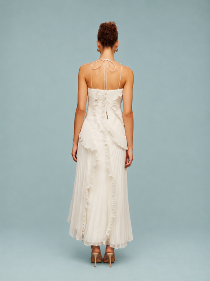Serelina - Abito Maxi con Scollo a Halter e Rouches