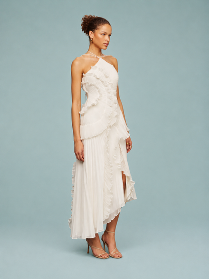 Serelina - Abito Maxi con Scollo a Halter e Rouches