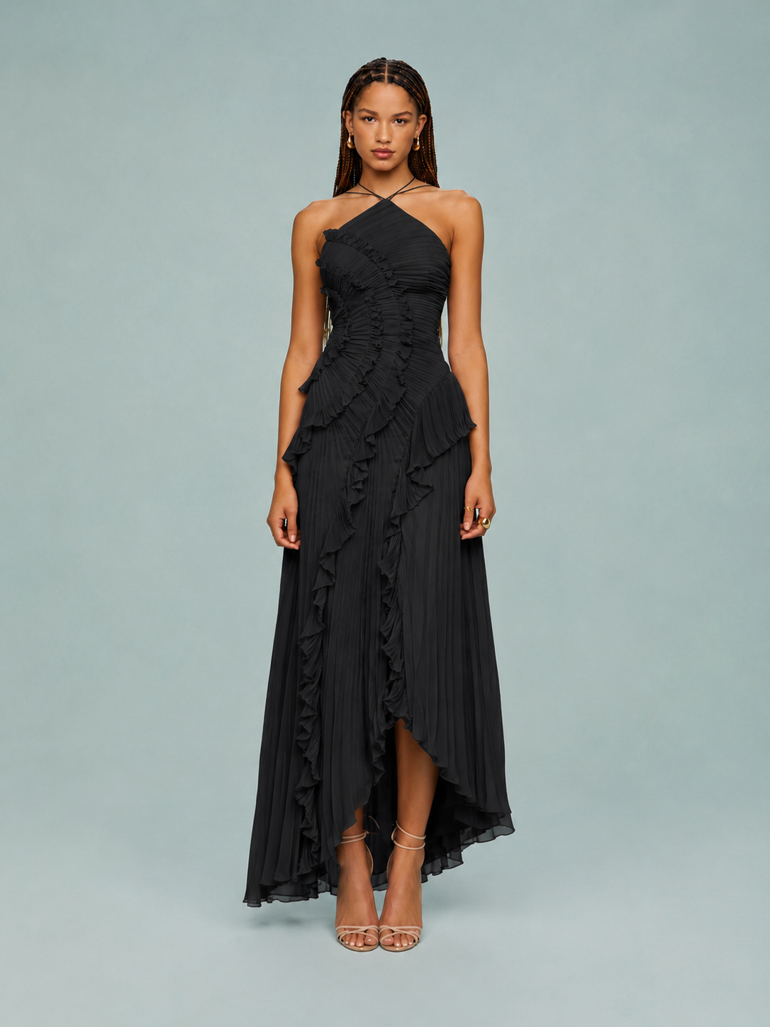 Serelina - Abito Maxi con Scollo a Halter e Rouches
