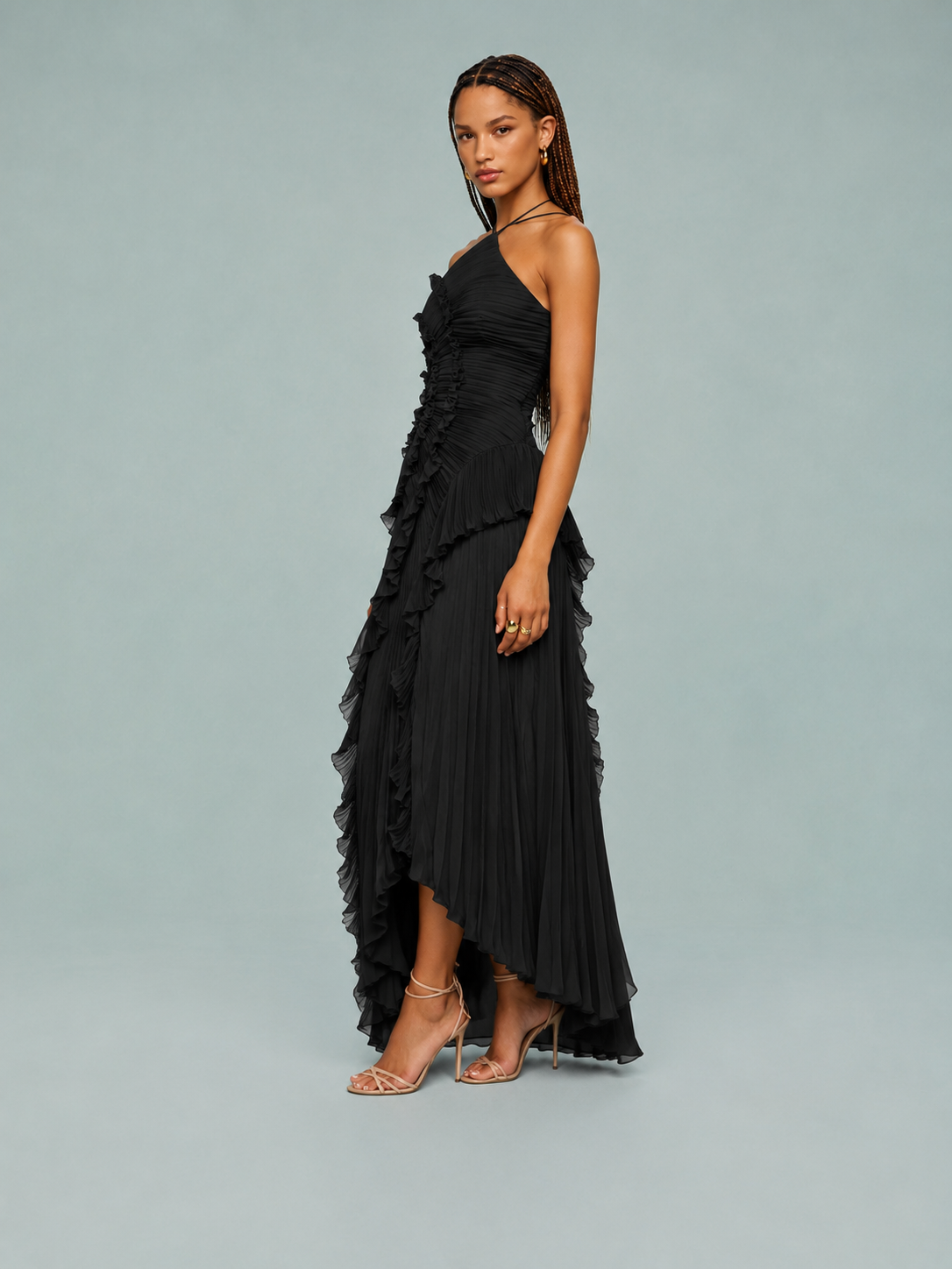 Serelina - Abito Maxi con Scollo a Halter e Rouches