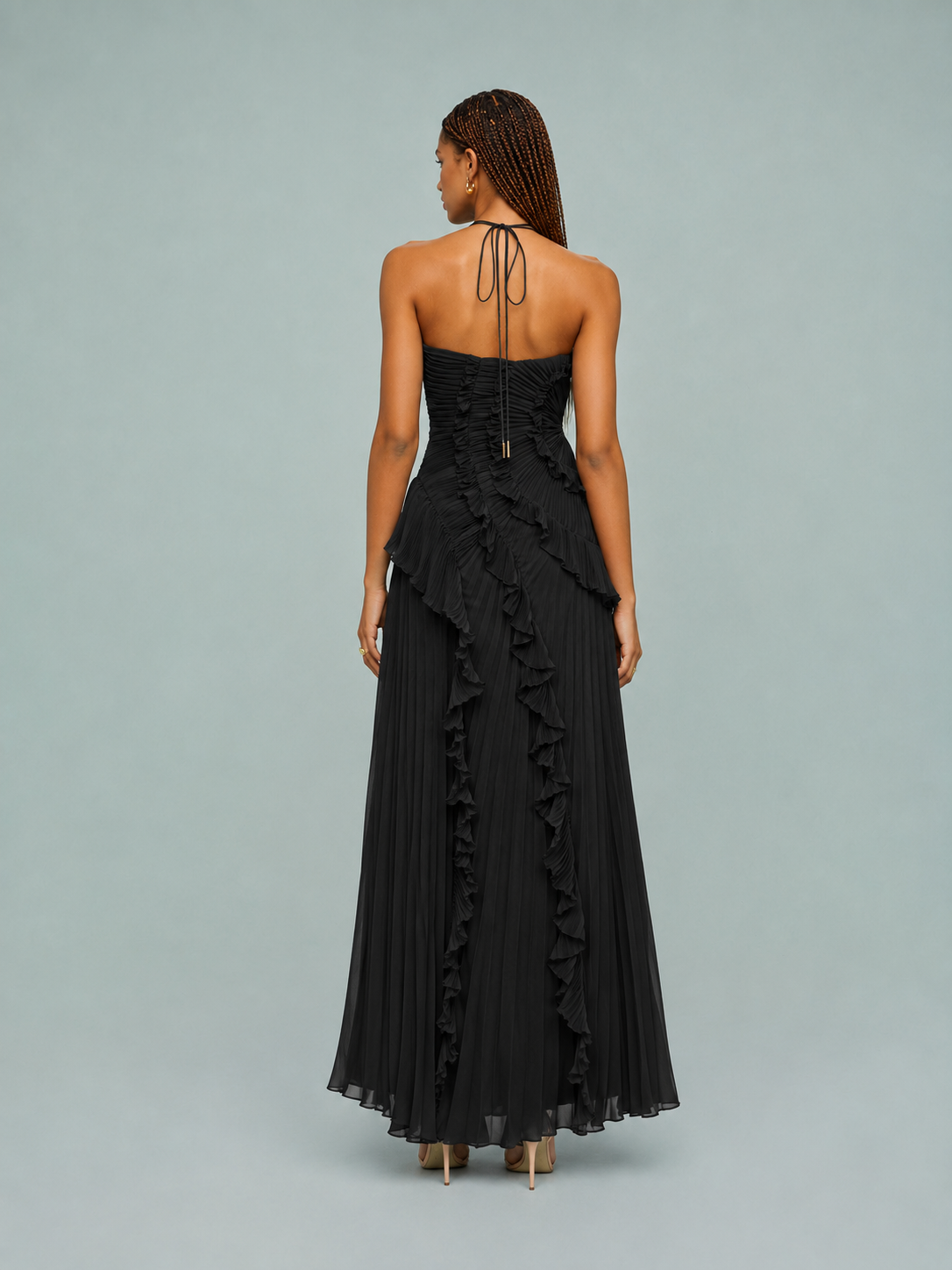 Serelina - Abito Maxi con Scollo a Halter e Rouches